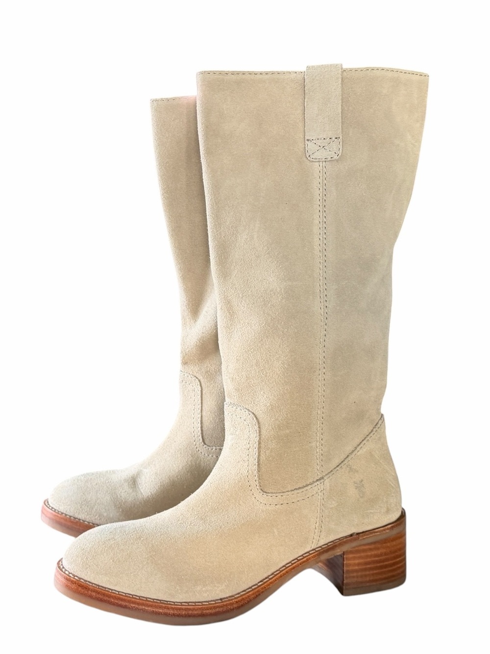 Frye Camryn Taupe Suede Heeled Boots Sz 9 NWOT